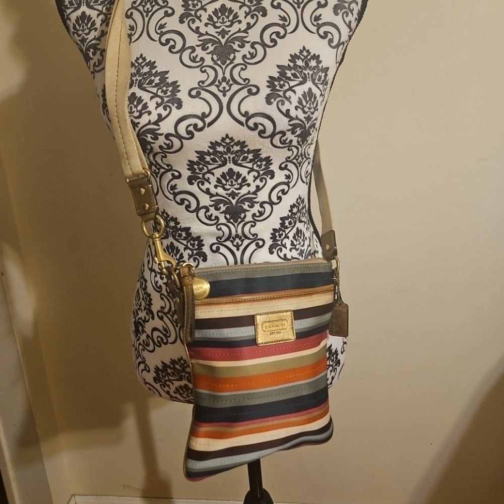 Vintage Y2K Coach 41674 Legacy Stripe Scarf Print Crossbody 65th Anniversary